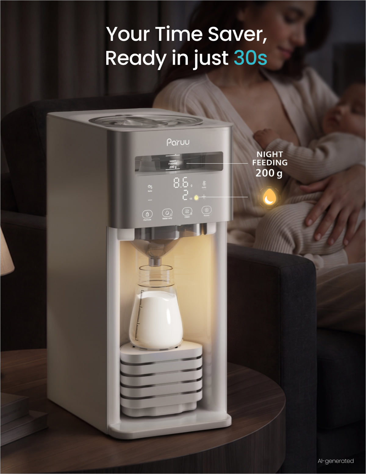 Paruu Baby Formula Maker, Ultra-Precise Automatic Formula Dispenser One-Touch Instant Bottle Prep, 304 Stainless Steel Tank, Fits Most Baby Bottles