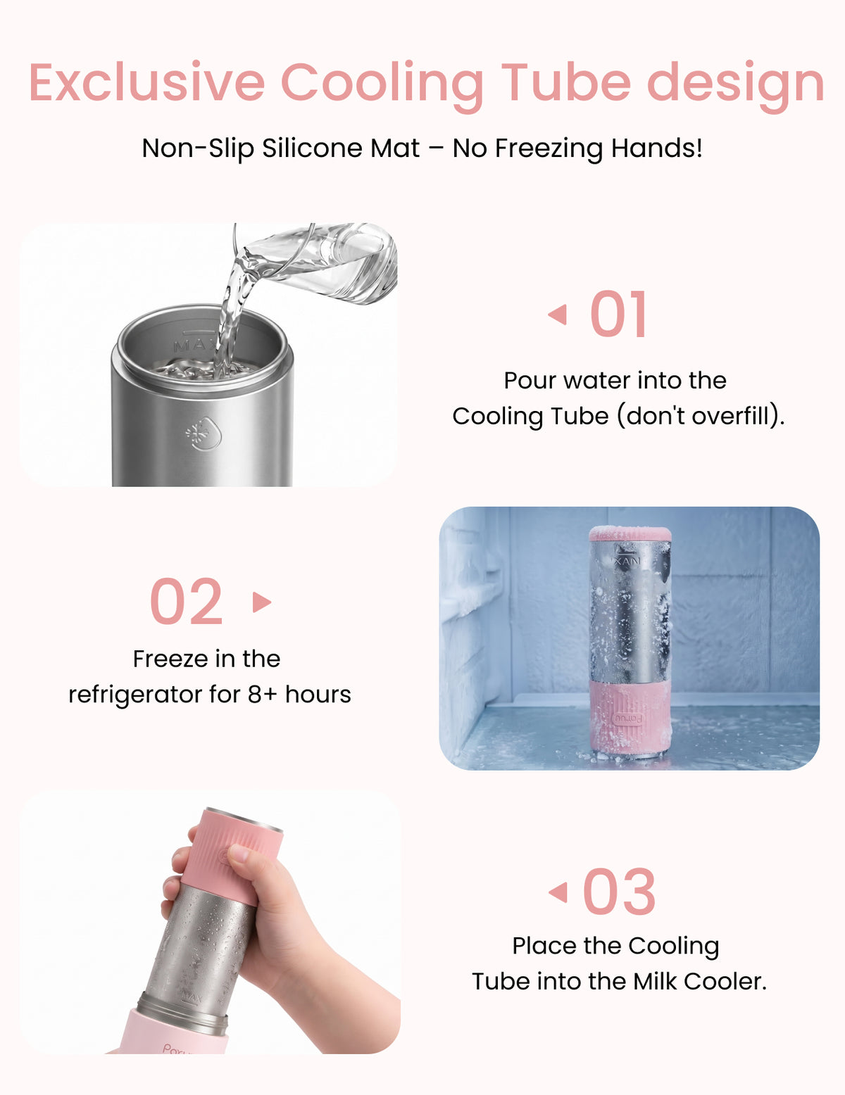 Paruu Portable Breast Milk Cooler, Unique Cooling Tube Design, Stainless Steel Breastmilk Chiller for 23–35H Cooling, 10oz Breastmilk Storage Container for New Moms Breastfeeding Essentials, Pink