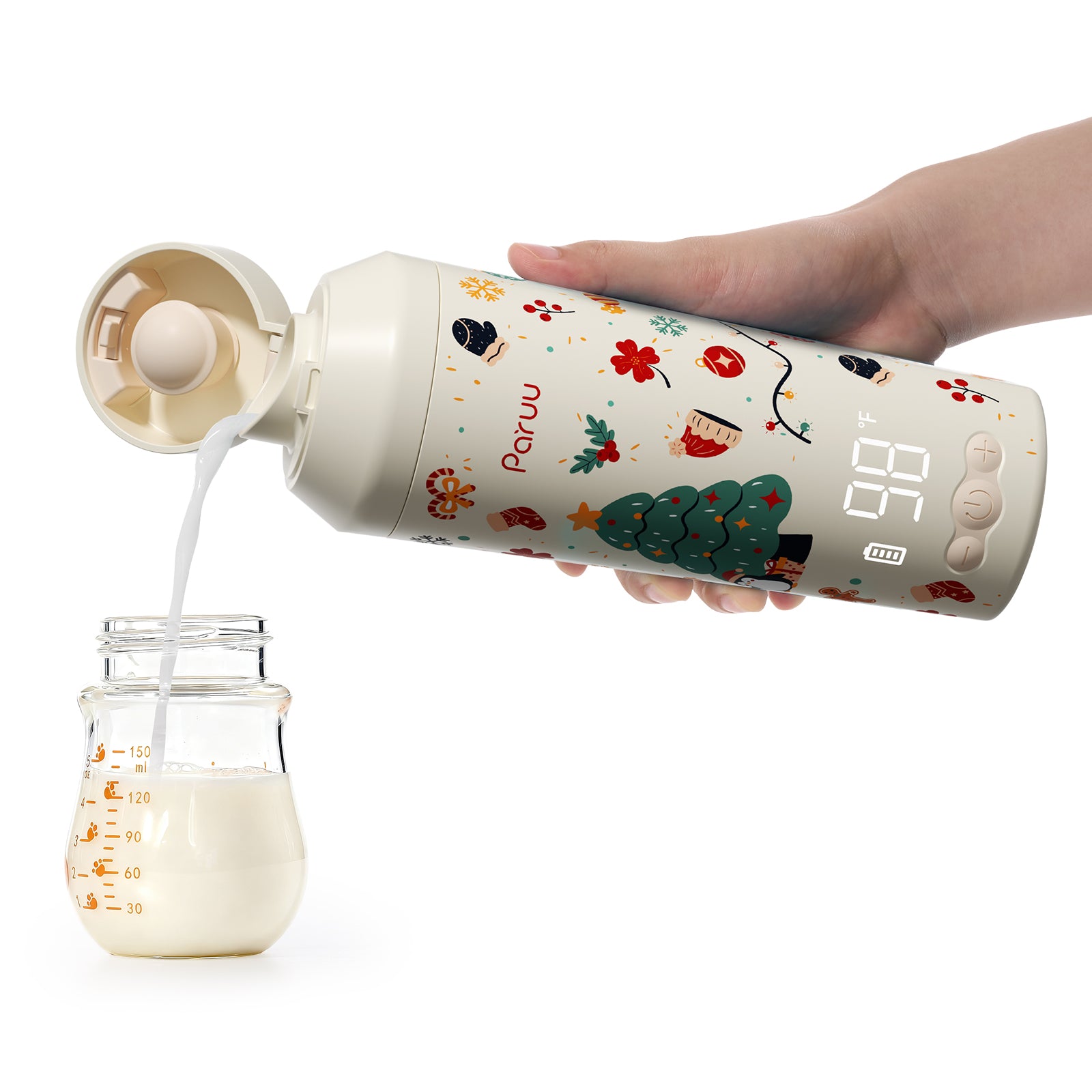 Paruu Portable Bottle Warmer for Travel, Easy-Clean Wide Mouth, Portable Milk Warmer with Fast Heating, 7-Temp Control,12oz