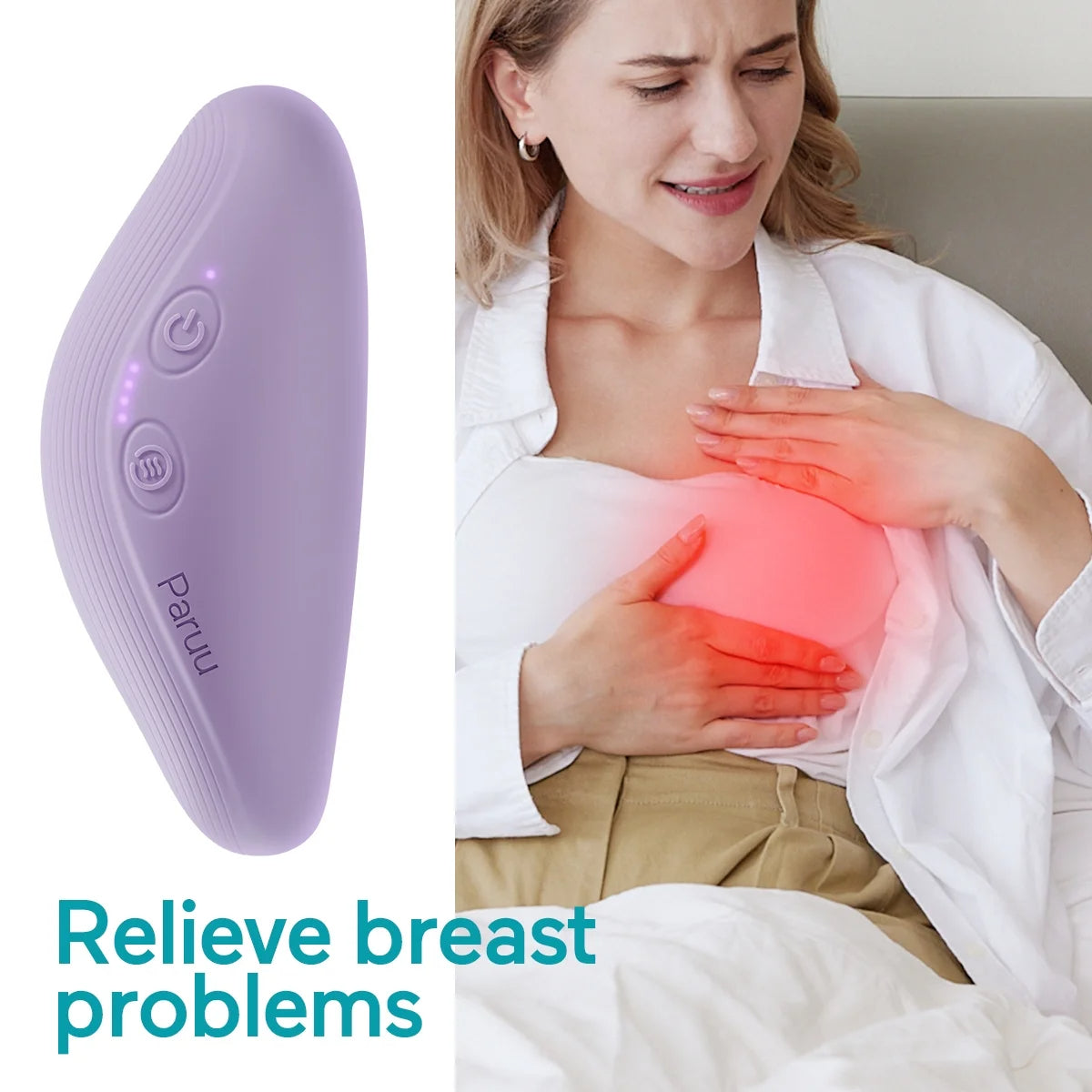 Paruu Warming 2-in-1 Lactation Massager, Multiple Modes of Heat + Vibration for Clogged Milk Ducts, Improve Milk Flow, Breast Engorgement