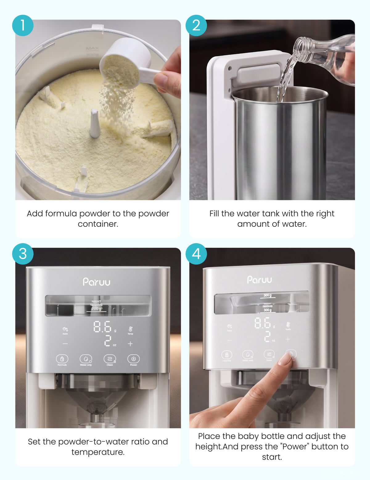 Paruu Baby Formula Maker, Ultra-Precise Automatic Formula Dispenser One-Touch Instant Bottle Prep, 304 Stainless Steel Tank, Fits Most Baby Bottles