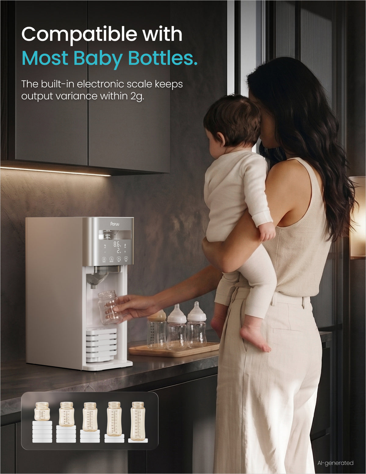 Paruu Baby Formula Maker, Ultra-Precise Automatic Formula Dispenser One-Touch Instant Bottle Prep, 304 Stainless Steel Tank, Fits Most Baby Bottles