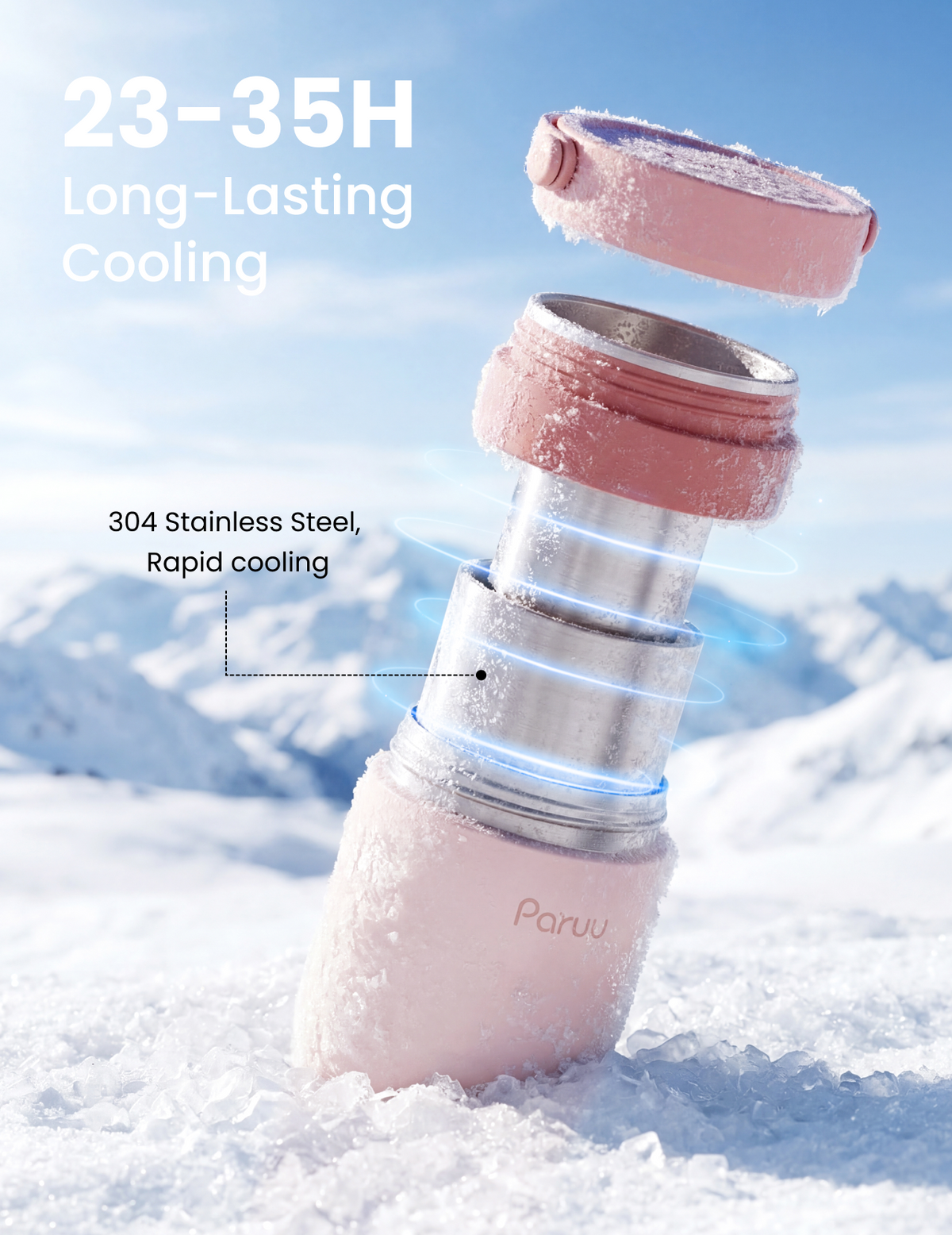 Paruu Portable Breast Milk Cooler, Unique Cooling Tube Design, Stainless Steel Breastmilk Chiller for 23–35H Cooling, 10oz Breastmilk Storage Container for New Moms Breastfeeding Essentials, Pink