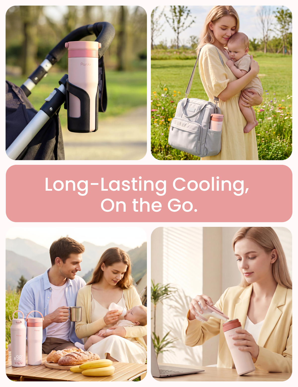 Paruu Portable Breast Milk Cooler, Unique Cooling Tube Design, Stainless Steel Breastmilk Chiller for 23–35H Cooling, 10oz Breastmilk Storage Container for New Moms Breastfeeding Essentials, Pink