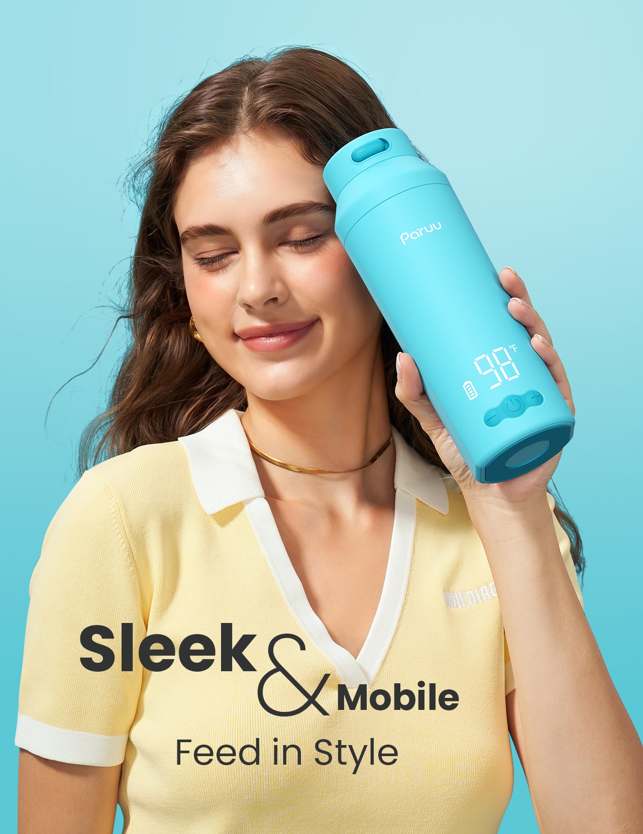 Paruu Portable Bottle Warmer for Travel, Easy-Clean Wide Mouth, Portable Milk Warmer with Fast Heating, 7-Temp Control,12oz