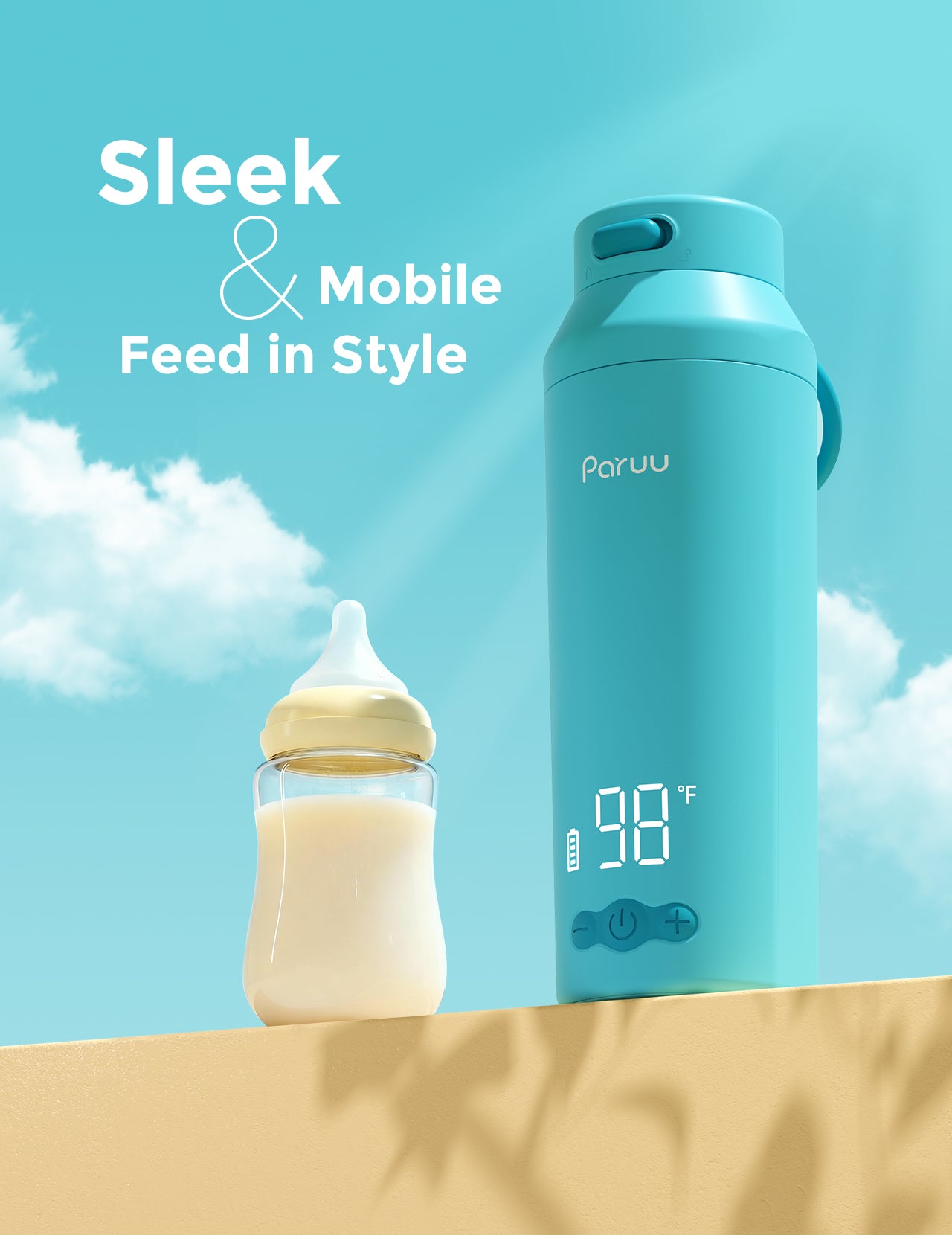 Paruu Portable Bottle Warmer for Travel, Easy-Clean Wide Mouth, Portable Milk Warmer with Fast Heating, 7-Temp Control,12oz