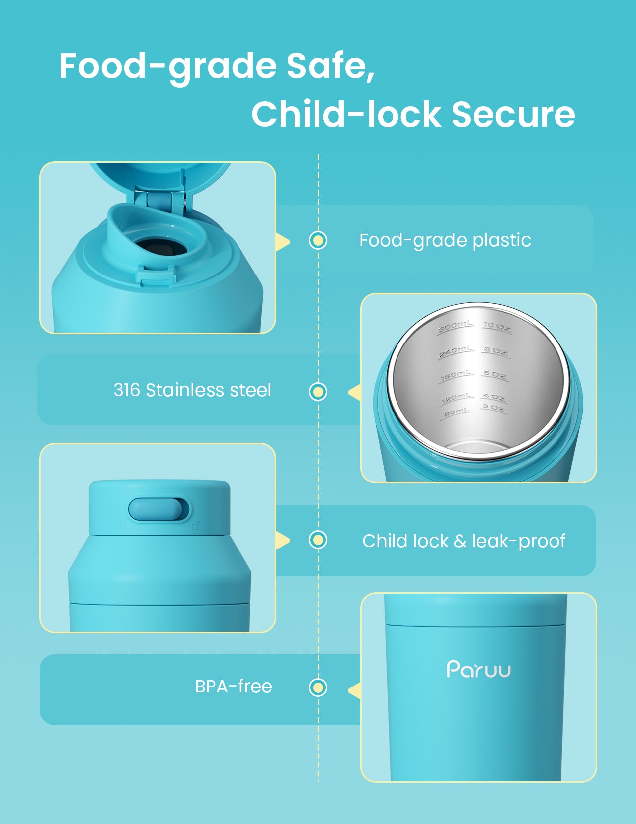 Paruu Portable Bottle Warmer for Travel, Easy-Clean Wide Mouth, Portable Milk Warmer with Fast Heating, 7-Temp Control,12oz